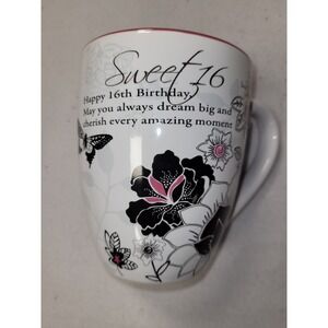 Sweet 16 Birthday Mug Happy‎ 16th Birthday Butterfly Floral Pink Rose Gold Gift